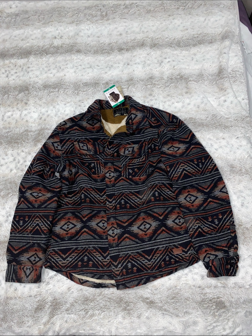 Women’s Aztec Print Button-Up Utility Jacket in Black and Brown
